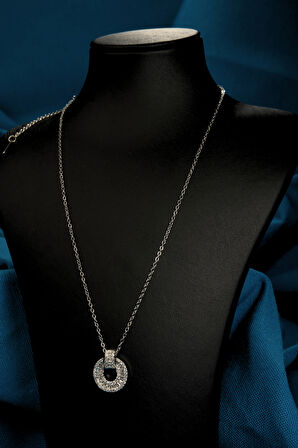 Baget Taşlı Halka Model Kadın Çelik Kolye