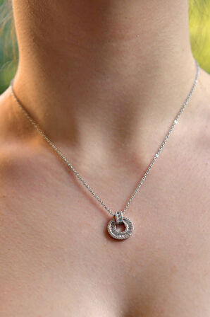 Baget Taşlı Halka Model Kadın Çelik Kolye