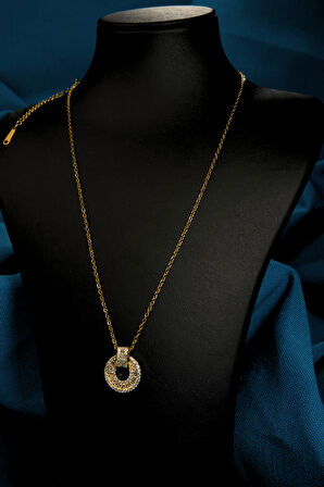 Baget Taşlı Halka Model Kadın Çelik Kolye