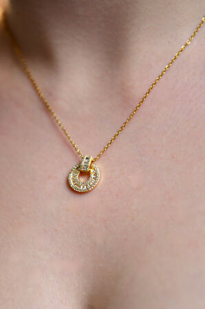 Baget Taşlı Halka Model Kadın Çelik Kolye