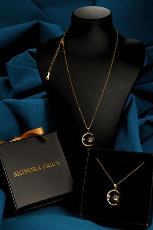 Ay İçinde Kutup Yıldızı Model Kadın Çelik Kolye