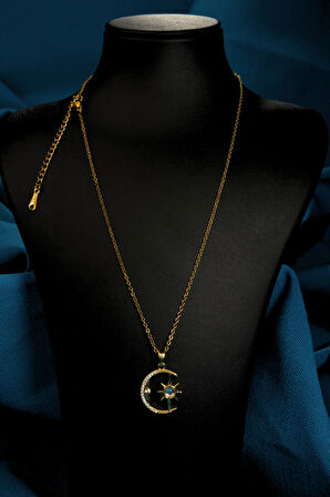 Ay İçinde Kutup Yıldızı Model Kadın Çelik Kolye