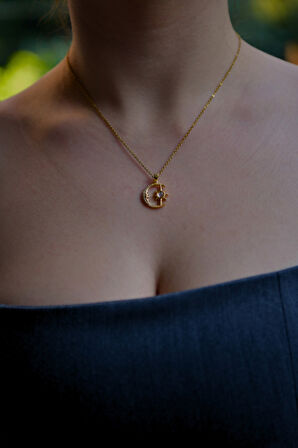 Ay İçinde Kutup Yıldızı Model Kadın Çelik Kolye