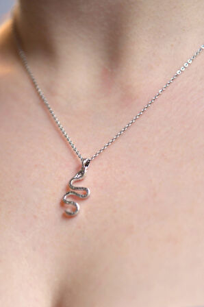 Zirkon Taşlı Yılan Figürlü Kadın Çelik Kolye