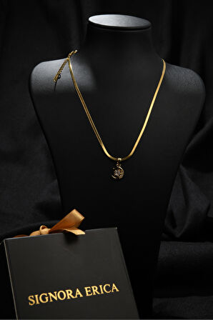 Zirkon Taşlı Ay Yıldız Model Kadın İtalyan Ezme Çelik Kolye