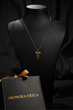 Sallantılı Zirkon Taşlı Kurdele Model Kadın Çelik Kolye