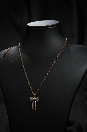 Sallantılı Zirkon Taşlı Kurdele Model Kadın Çelik Kolye