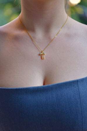 Sallantılı Zirkon Taşlı Kurdele Model Kadın Çelik Kolye