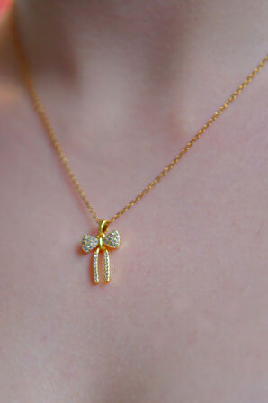 Sallantılı Zirkon Taşlı Kurdele Model Kadın Çelik Kolye