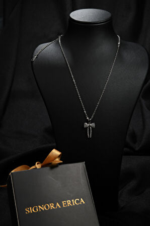 Sallantılı Zirkon Taşlı Kurdele Model Kadın Çelik Kolye