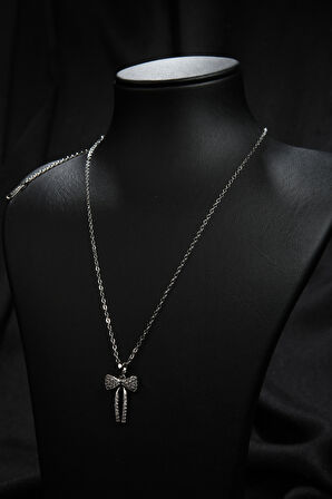 Sallantılı Zirkon Taşlı Kurdele Model Kadın Çelik Kolye