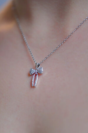 Sallantılı Zirkon Taşlı Kurdele Model Kadın Çelik Kolye