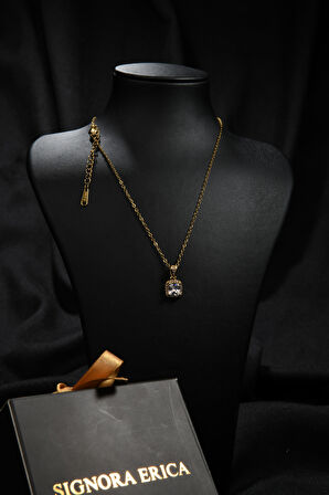 Etrafı Zirkon Ortası Baget Taşlı Kadın Çelik Kolye