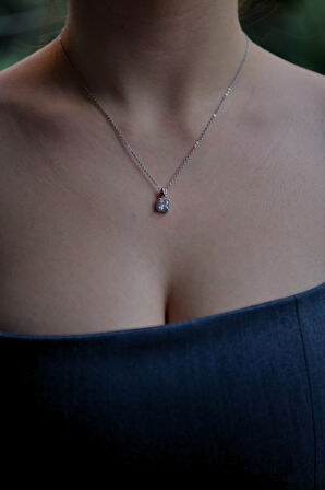 Etrafı Zirkon Ortası Baget Taşlı Kadın Çelik Kolye