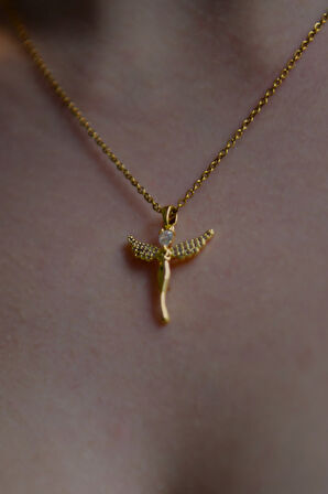 Zirkon Taşlı Melek Model Kadın Çelik Kolye