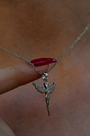 Zirkon Taşlı Melek Model Kadın Çelik Kolye