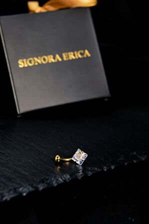 Bir Ucu Top Bir Ucu Kare Zirkon Taşlı Göbek Piercing