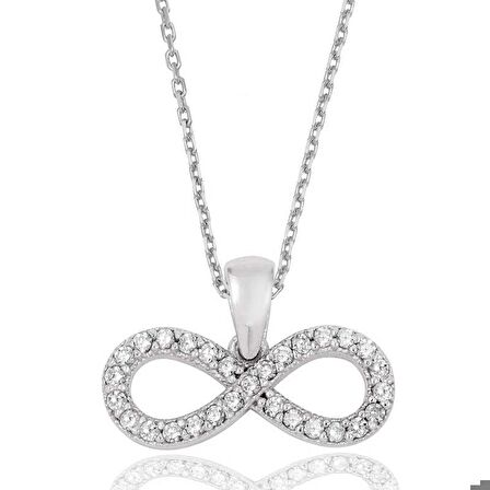 Gümüş Beyaz Taşlı Sonsuzluk Kadın Kolye