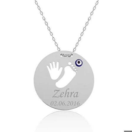 Gümüş El Ayak İzi İsimli Anne Kolyesi