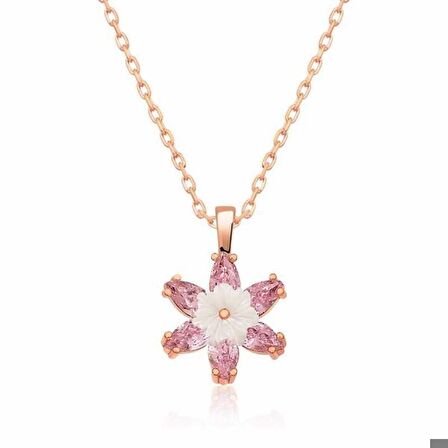 Gümüş Rose Pembe Lotus Çiçeği Kolye