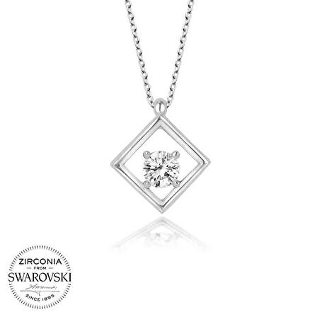 Swarovski Taşlı Gümüş Dörtgen Kadın Kolye