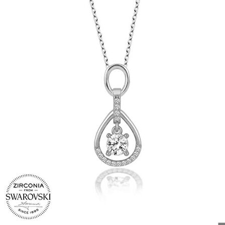 Swarovski Taşlı Gümüş Tektaş Kadın Kolye