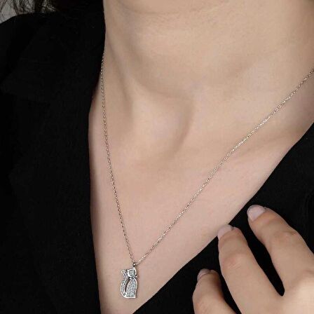 Swarovski Taşlı Gümüş Kedi Kadın Kolye