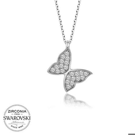 Swarovski Taşlı Gümüş Kelebek Kadın Kolye