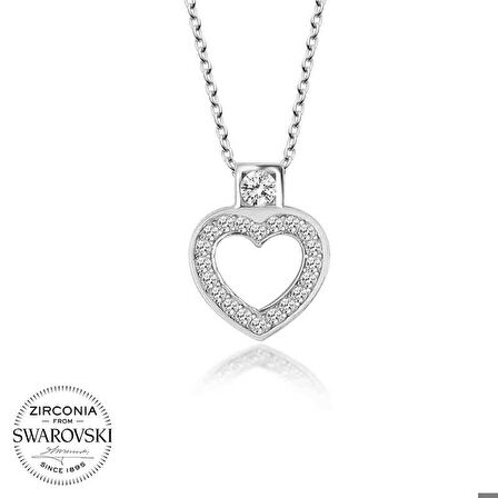 Swarovski Taşlı Gümüş Kalp Kadın Kolye