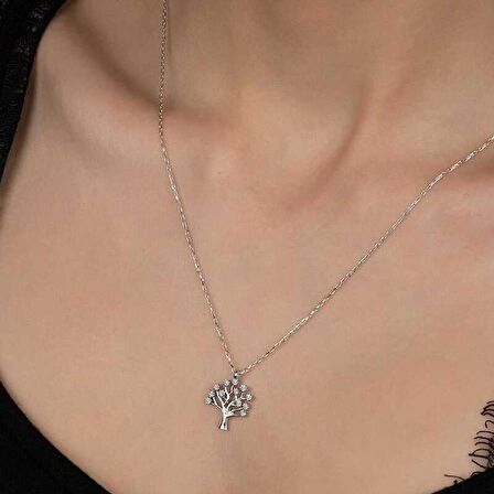 Swarovski Taşlı Gümüş Hayat Ağacı Kadın Kolye