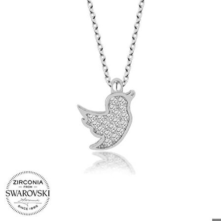 Swarovski Taşlı Gümüş Kuş Kadın Kolye