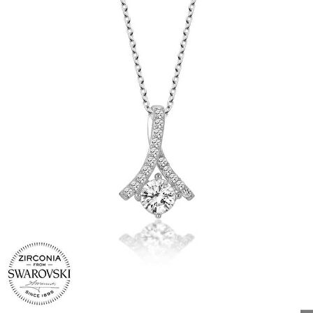 Swarovski Taşlı Gümüş Tektaş Kadın Kolye