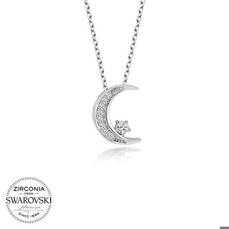 Swarovski Taşlı Gümüş Ayyıldız Bayan Kolye