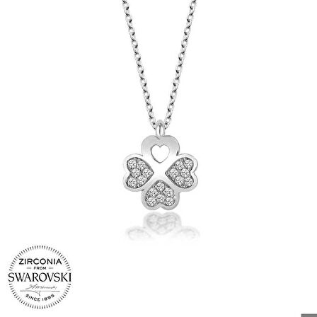 Swarovski Taşlı Gümüş Yonca Kadın Kolye