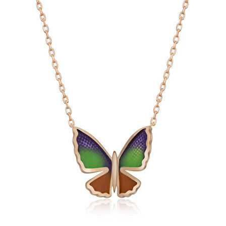 Gümüş Rose Minimal Kelebek Kadın Kolye