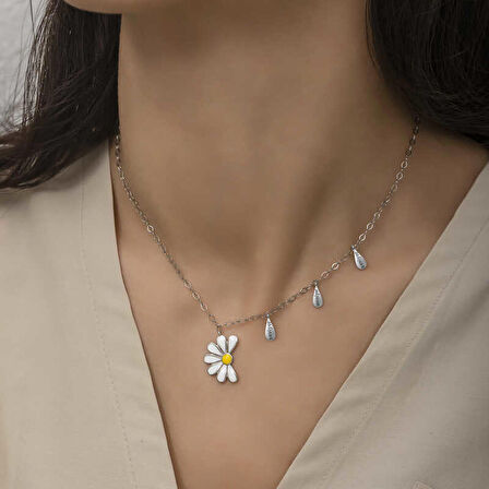 Gümüş Rodyum Papatya Seviyor Sevmiyor Kadın Kolye