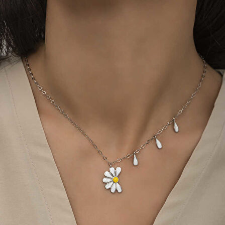 Gümüş Rodyum Papatya Seviyor Sevmiyor Kadın Kolye