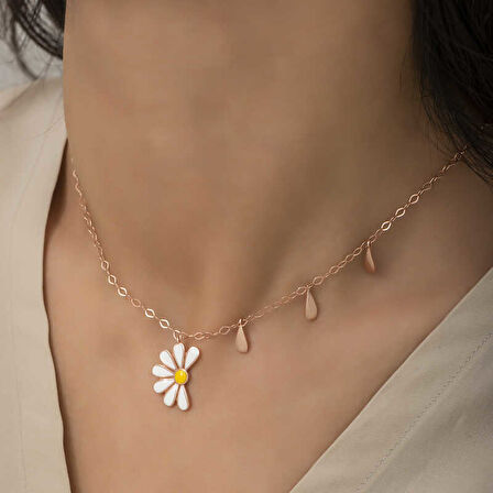 Gümüş Rose Papatya Seviyor Sevmiyor Kadın Kolye