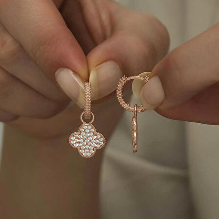 Gümüş Halka Yonca Kadın Küpe