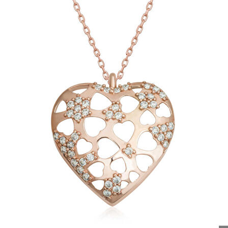 Gümüş Rose Bombeli Kalp Kadın Kolye