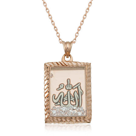 Gümüş Rose Allah Yazılı Kadın Kolye