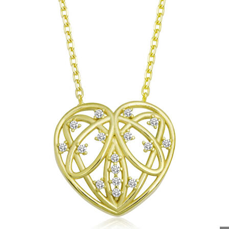 Gümüş Gold Bombeli Kalp Kadın Kolye