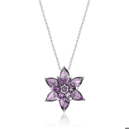 Gümüş Mor Lotus Çiçeği Kadın Kolye