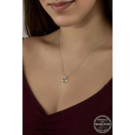 Swarovski Crystal Taşlı Drop Kesim Gümüş Kadın Kolye