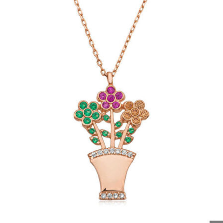 Gümüş Çiçek Buketi Kadın Kolye