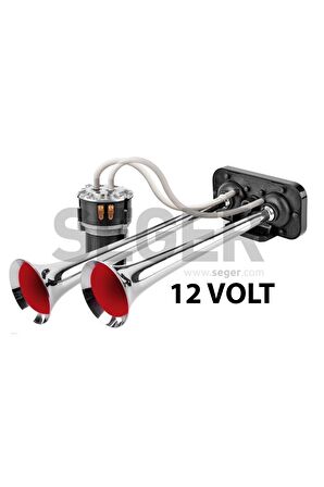 Seger 12v 2 Borulu Krom Kompresörlü Korna Fala Fala 15a-20a Akım 110/115db 85kh012