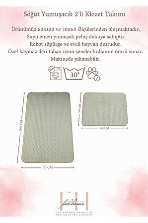 Söğüt Kaymaz Taban, Yumuşacık, Süper Emici 2'li Banyo Paspası Seti