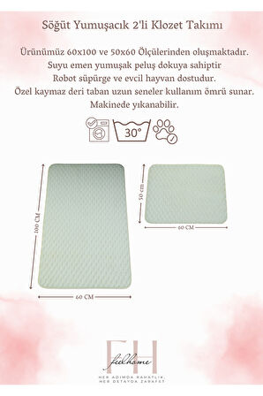 Söğüt Kaymaz Taban, Yumuşacık, Süper Emici 2'li Banyo Paspası Seti