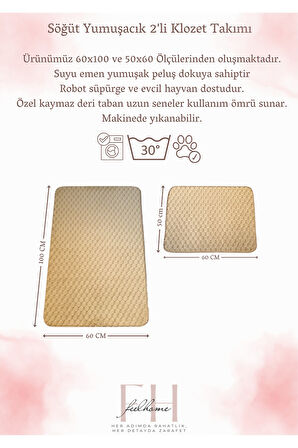 Söğüt Kaymaz Taban, Yumuşacık, Süper Emici 2'li Banyo Paspası Seti