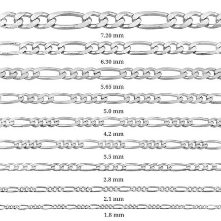 3.5 mm Gümüş Figaro Zincir - 100 mikron